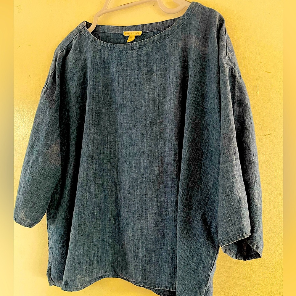 Eileen Fisher. Great Denim Color Blue, Boxy Fit Top, Sz XL